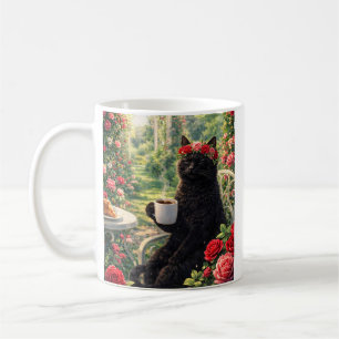 Black Cat in Rose Garden – Stylish & Relaxing Vibe Coffee Mug
