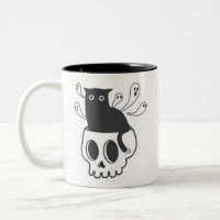 Black Cat in Skull Shirt Spooky Cute Halloween