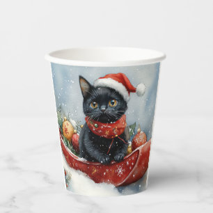 Black Cat in Sledge Let it Snow Christmas Paper Cups