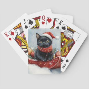 Black Cat in Sledge Let it Snow Christmas Playing Cards