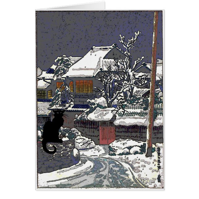 Black Cat in Snow Japanese Print (Front)