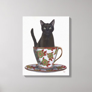 Black Cat in Teacup Canvas Print