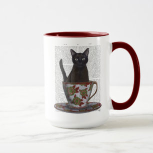 Black Cat in Teacup Mug