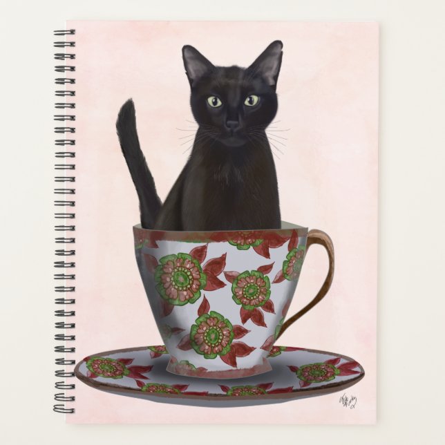 Black Cat in Teacup Planner (Front)