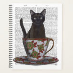 Black Cat in Teacup Planner<br><div class="desc">Black Cat in Teacup by FabFunky. Features a cat sitting in a beautiful floral teacup. | 191389D</div>