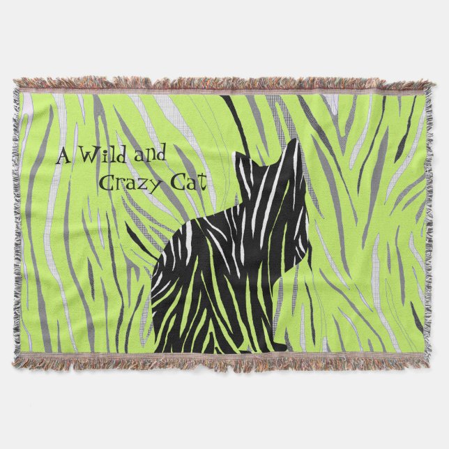 Black Cat in the Crazy Grass Throw Blanket (Front)