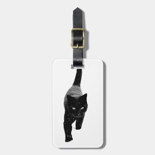 Black Cat in the Snow Luggage Tag (Front Vertical)