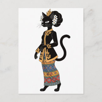 Black Cat in Traditional Batik Kebaya Art Postcard