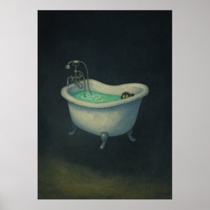 Black Cat in Vintage Clawfoot Bathtub Poster