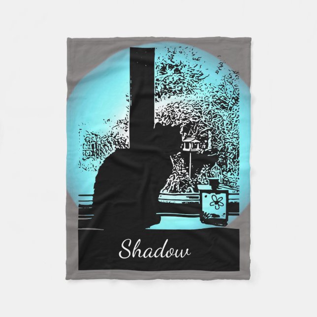 Black cat in window fleece blanket (Front)