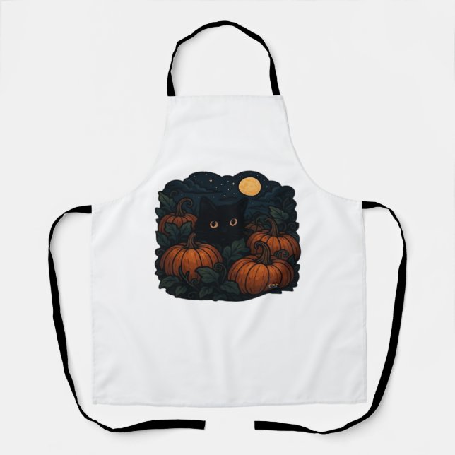 Black Cat in Witch Hat – Matcha Latte Magic Classi Apron (Front)