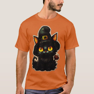 Black Cat In Witches Hat Black Cats Spooky Hallowe T-Shirt
