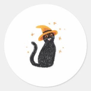 Black Cat in Yellow Hat Classic Round Sticker