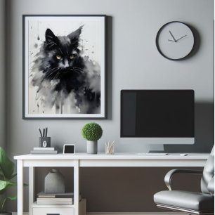 Black Cat Ink Painting Photo Print