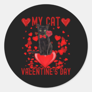 Black Cat Is My Valentine Red Hearts Valentines Da Classic Round Sticker