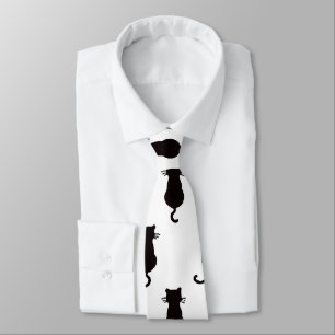Black Cat Isolated on White Polka Dot Pattern Tie