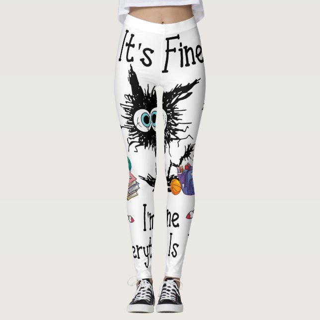 Black Cat It_s Fine I_m Fine Everything Is Fine Te Leggings (Front)