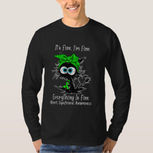 Black Cat Its Fine I'm Fine Alport Syndrome Awaren T-Shirt