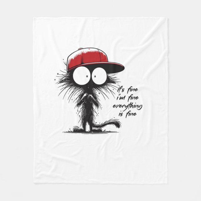 Black Cat It's Fine I'm Fine Everything Is Fine Fu Fleece Blanket (Front)
