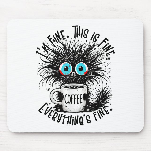Black Cat Its Fine Im Fine Everything Is Fine Funn Mouse Pad (Front)