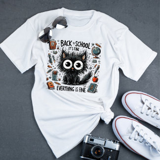 Black Cat It's Fine I'm Fine Funny Teacher T-Shirt