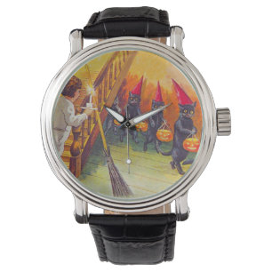 Black Cat Jack O Lanter Pumpkin Broom Watch