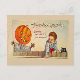 Black Cat Jack O Lanter Pumpkin Scarecrow Postcard