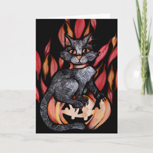 Black Cat Jack O Lantern Autumn Nature             Card