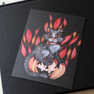 Black Cat Jack O Lantern Autumn Nature             Postcard