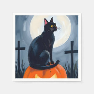 Black Cat Jack-O-Lantern Halloween Painted Napkin