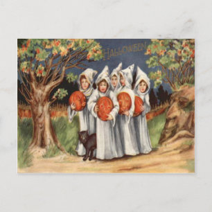 Black Cat Jack O Lantern Pumpkin Ghost Postcard