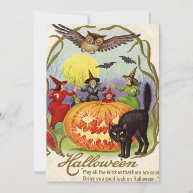 Black Cat Jack O Lantern Pumpkin Witch Full Moon (Front)