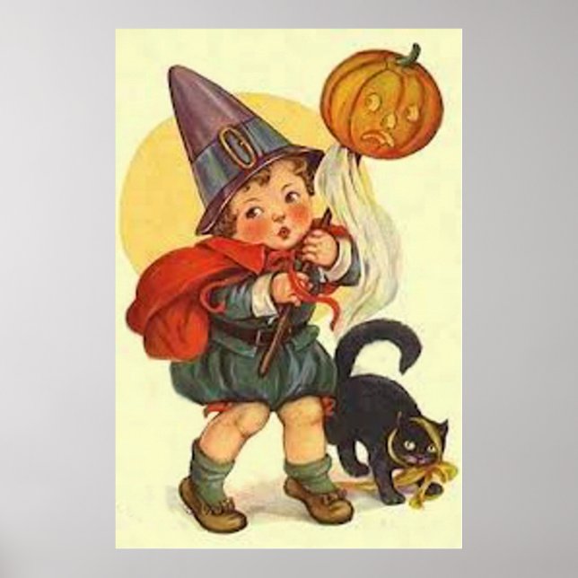 Black Cat Jack O Lantern Pumpkin Witch Moon Poster (Front)