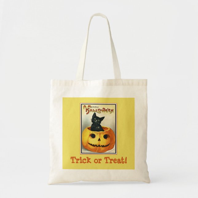 Black Cat & Jack O Lantern Trick or Treat Bag (Front)