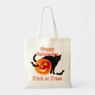 black cat & jack-o-lantern trick or treat tote bag