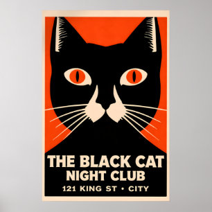 Black Cat Jazz Club Poster, Art Deco Animal Print