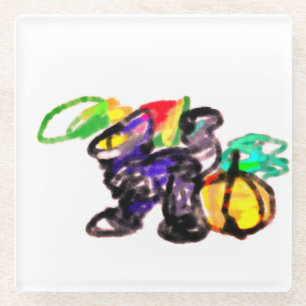 Black Cat joy autumn Glass Coaster
