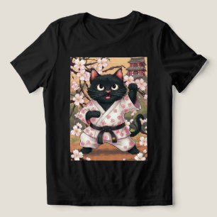 Black Cat Karate Cute Kimono Tri-Blend Shirt