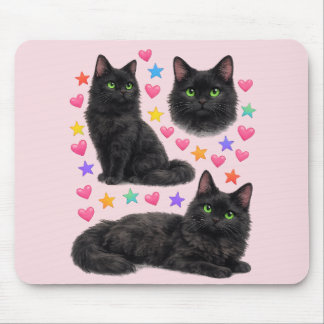 black cat kawaii cute rainbow pet mom mouse pad