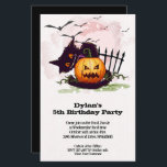 Black Cat Kids Halloween Birthday Invites<br><div class="desc">Halloween birthday party invitations feature bats in the sky flying above a scared black cat and a creepy leering jack o' lantern. Fun for kid's Halloween birthday invitations, Halloween costume party invitations or any occasion. These affordable invites are printed on 110 lb paper. **WHITE ENVELOPES ARE OPTIONAL ON ORDER PAGE....</div>