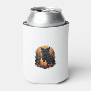 Black Cat Kids Women Spooky Yellow Eyes Halloween  Can Cooler