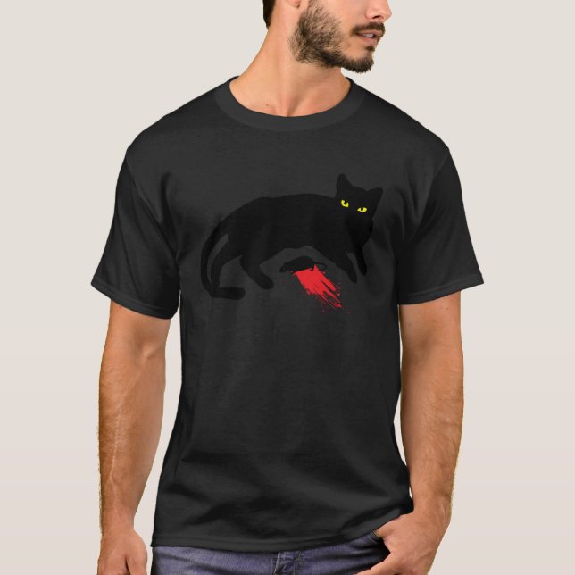 Black Cat Killer Instincts Dead Mouse Punk Goth T-Shirt (Front)