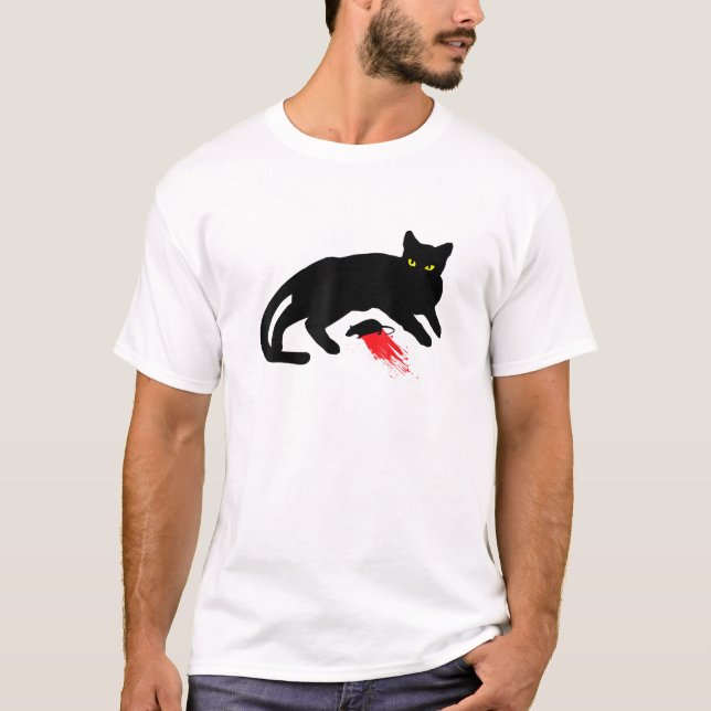 Black Cat Killer Instincts Dead Mouse Punk Goth  T-Shirt (Front)