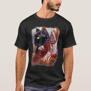Black Cat Kitten American Flag Eagle 4th July Inde T-Shirt