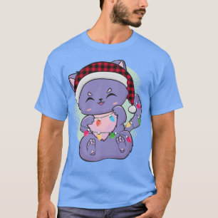 Black Cat Kitten Anime Chibi Neko Cute Christmas S T-Shirt
