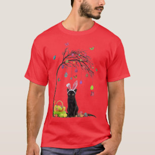 Black Cat Kitten Bunny Egg Easter Tree  T-Shirt