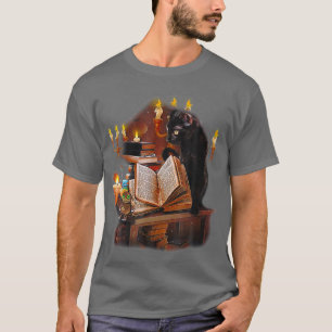 Black Cat Kitten Reading Book Lover76 T-Shirt
