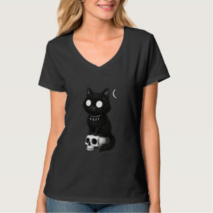 Black Cat Kitty Skull Creepy Cute Kawaii Goth Witc T-Shirt