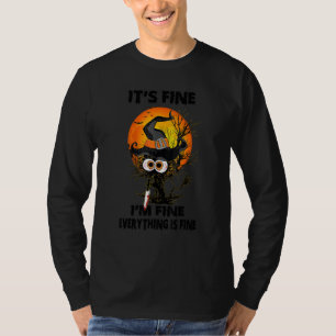 Black Cat Knife It's Fine I'm Fine Everything's Fi T-Shirt