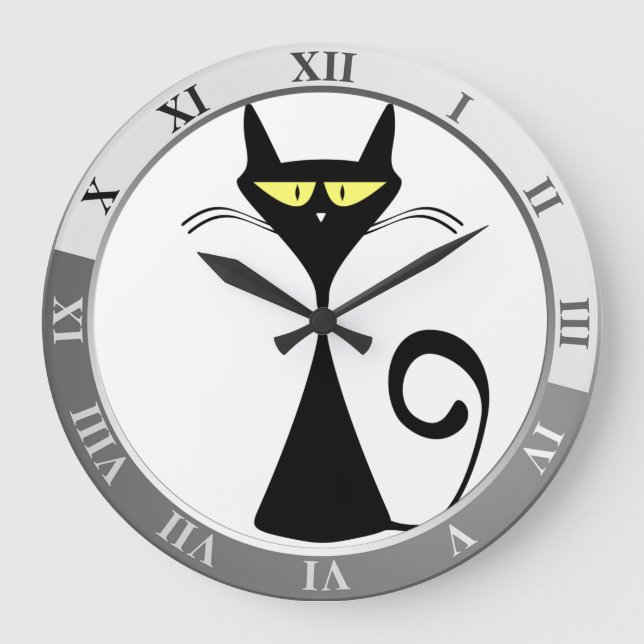 Black cat large clock (Front)